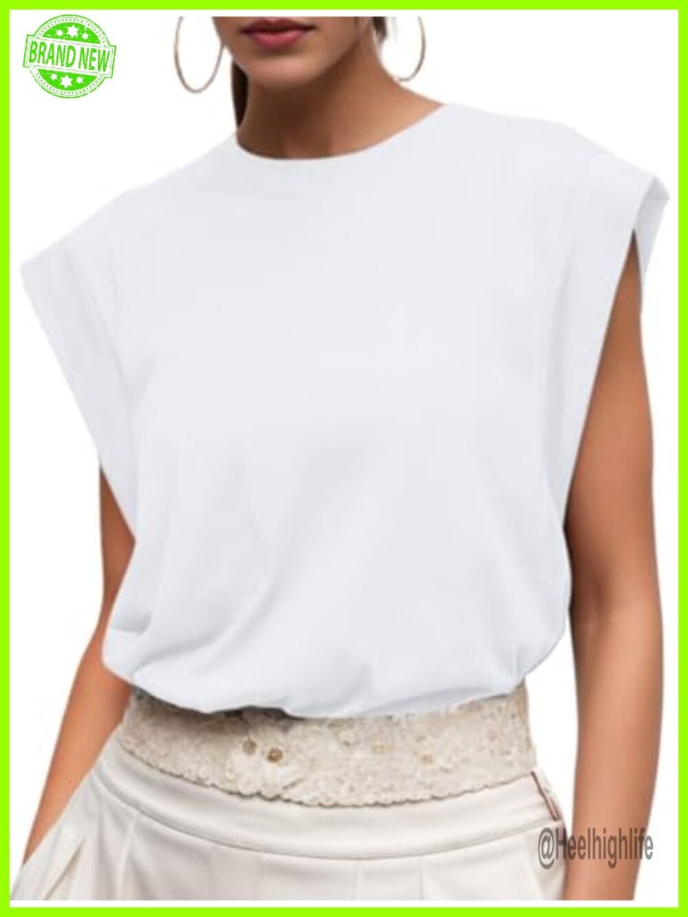 Cap Sleeve Cotton Blend Tank Top Loose Crew Neck Summer Tee
